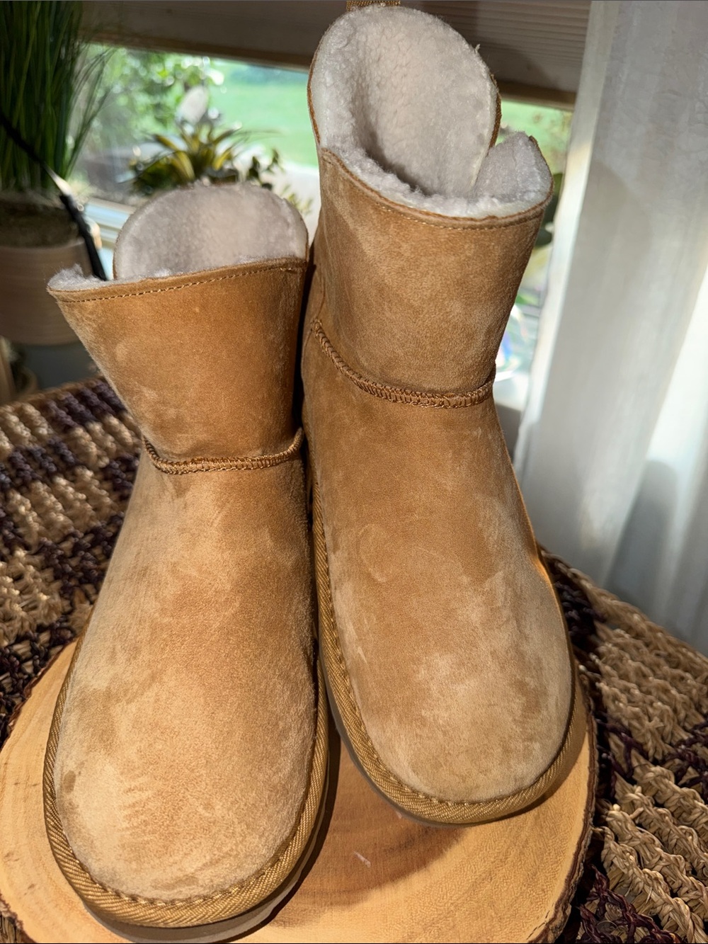 Lands' End Women's Shearling-Lined Suede Short Boots - Chestnut Tan